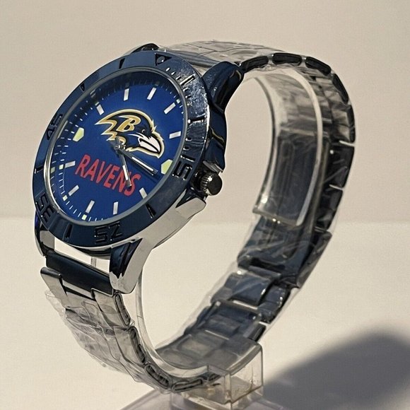 BALTIMORE RAVENS NFL Team Logo Men's Stainless-Steel Silver Analog Watch NEW - Picture 4 of 8
